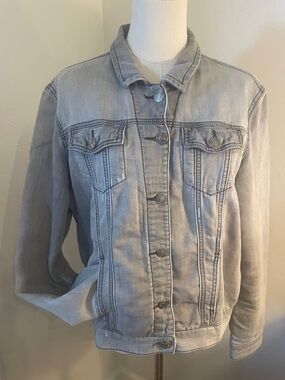 Buffalo David Bitton Light Gray Denim Jacket with Turquoise Distressing